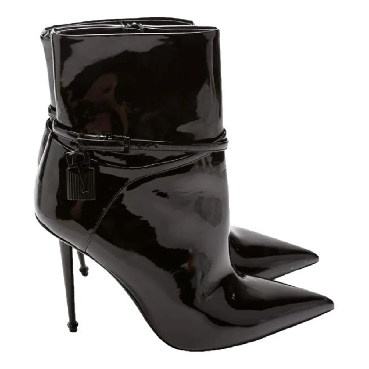 Pre-owned Tom Ford Patent Leather Ankle Boots In Black