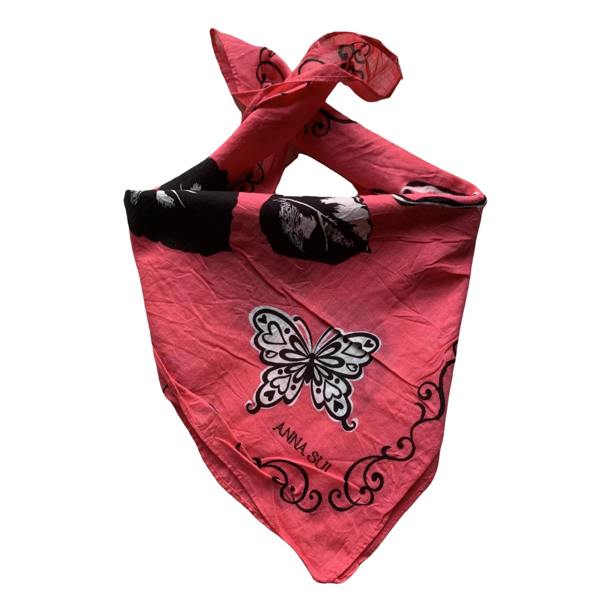 Pre-owned Anna Sui Silk Handkerchief In Red