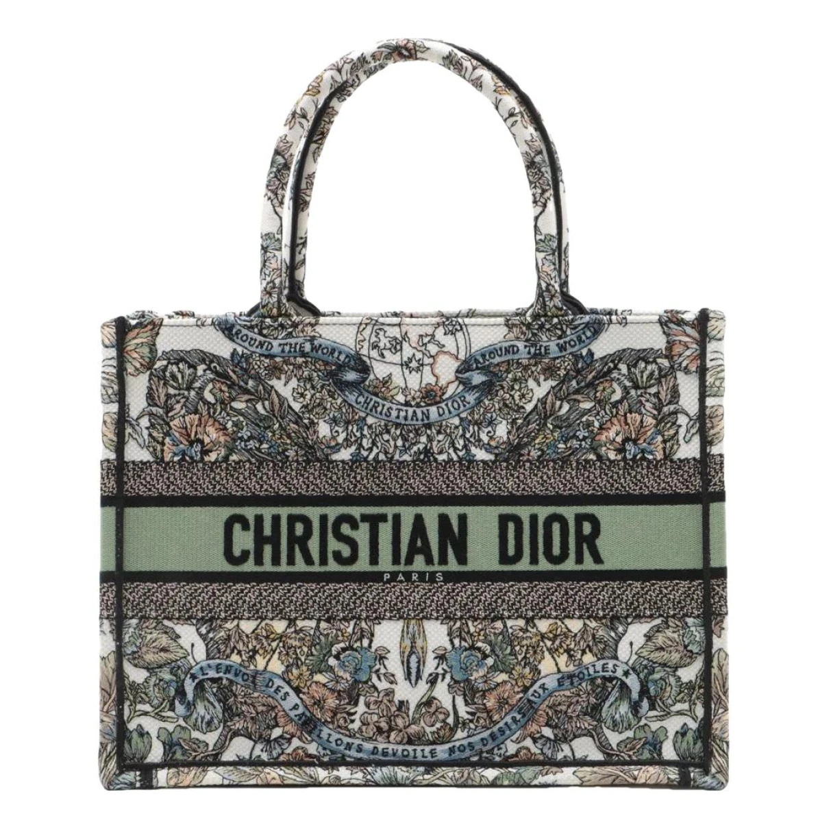 Pre-owned Dior Book Tote Cloth Handbag In Green
