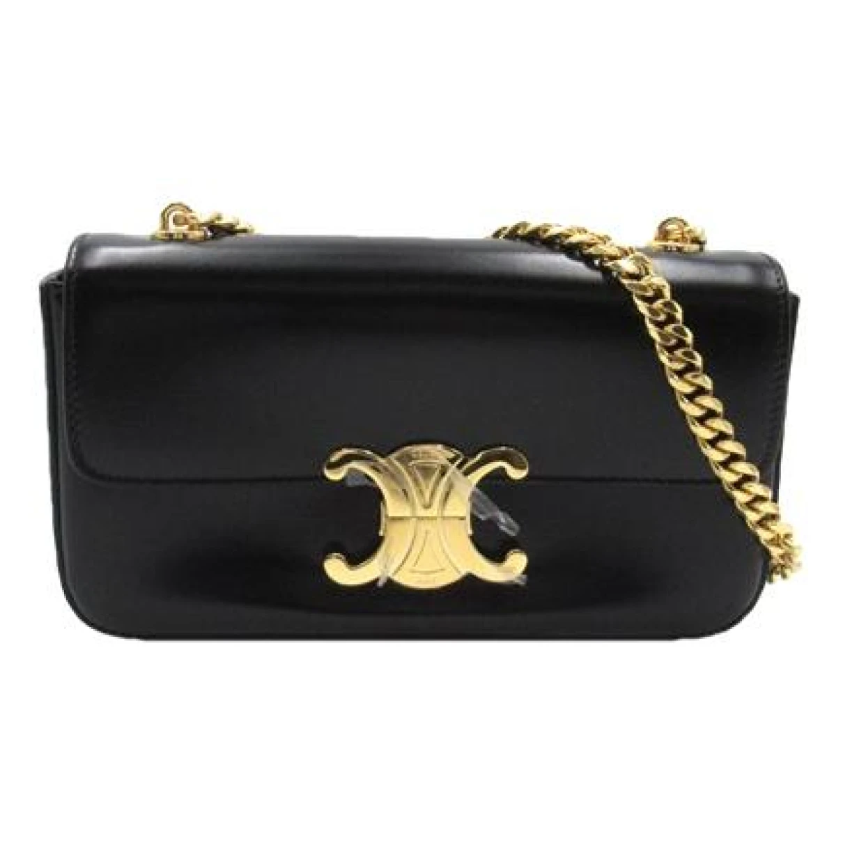 Pre-owned Celine Triomphe Leather Crossbody Bag In Black