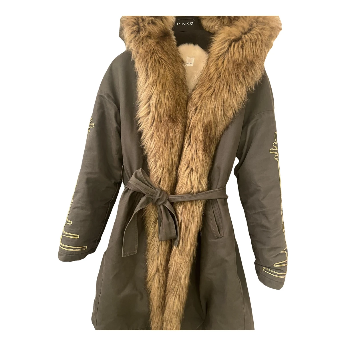 Pre-owned Pinko Faux Fur Parka In Green