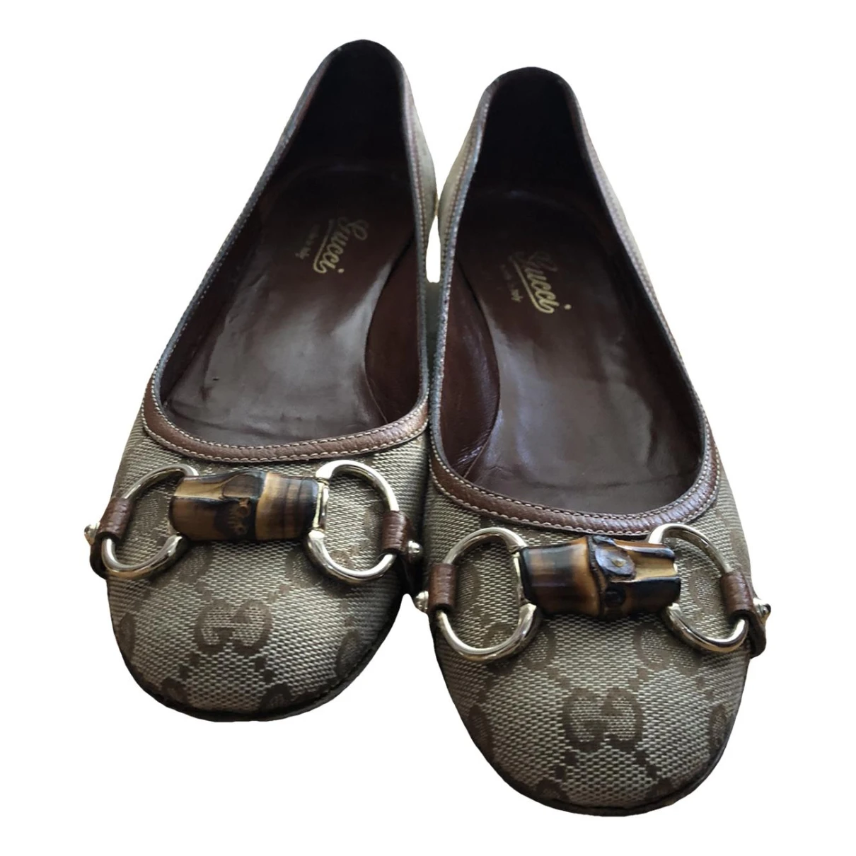 Pre-owned Gucci Marmont Leather Ballet Flats In Brown