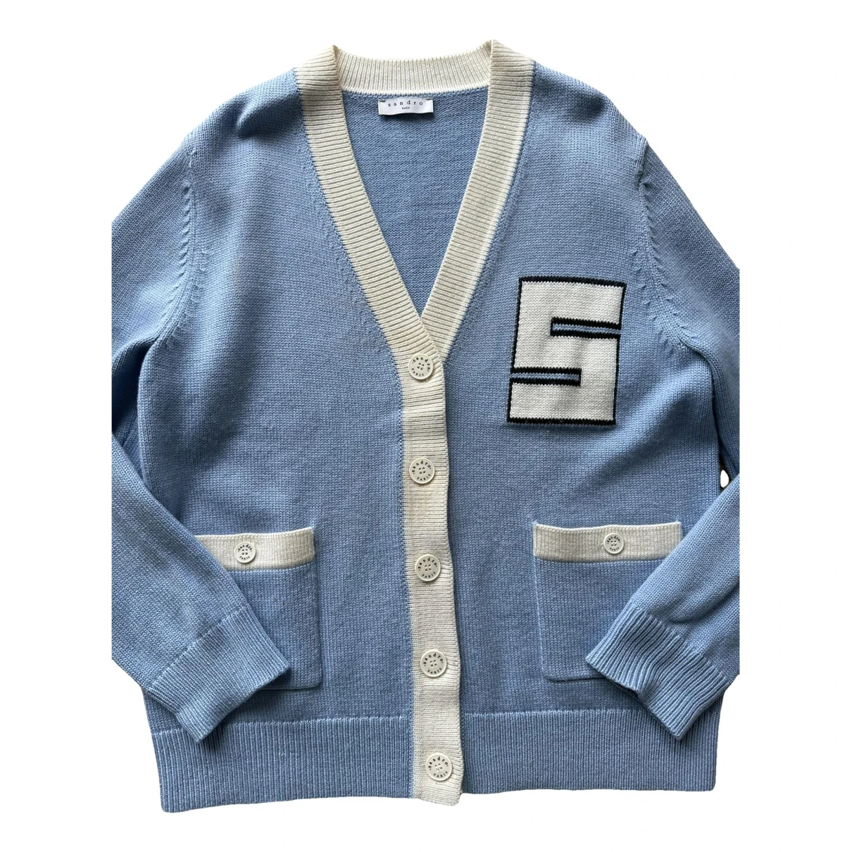 Pre-owned Sandro Wool Cardigan In Blue