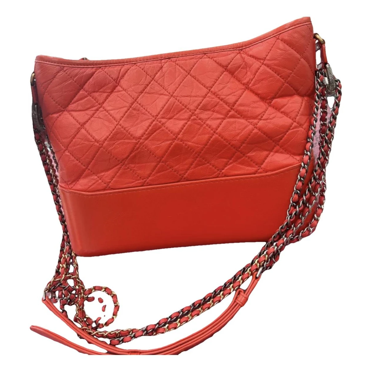 Pre-owned Chanel Gabrielle Leather Crossbody Bag In Orange