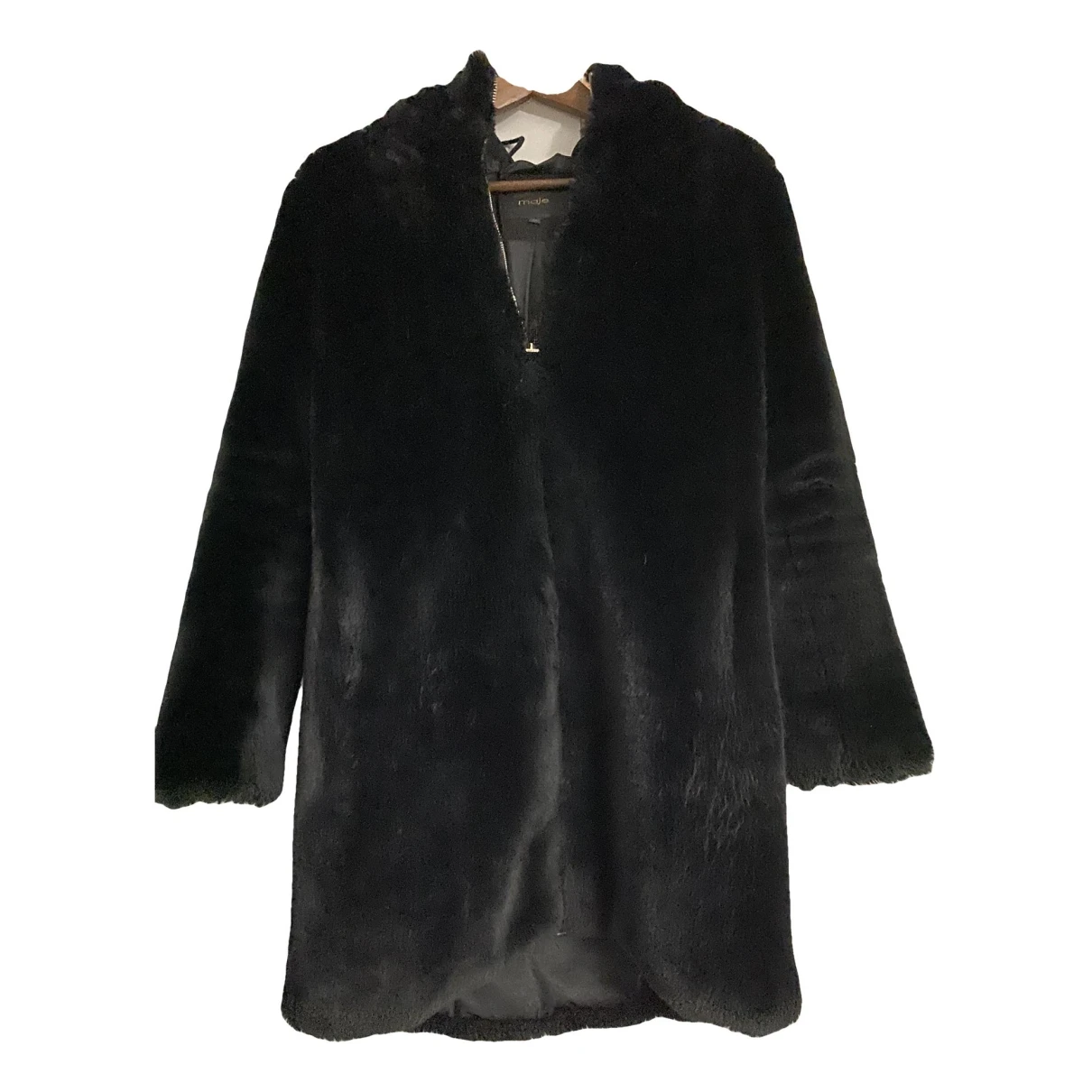Pre-owned Maje Faux Fur Coat In Black