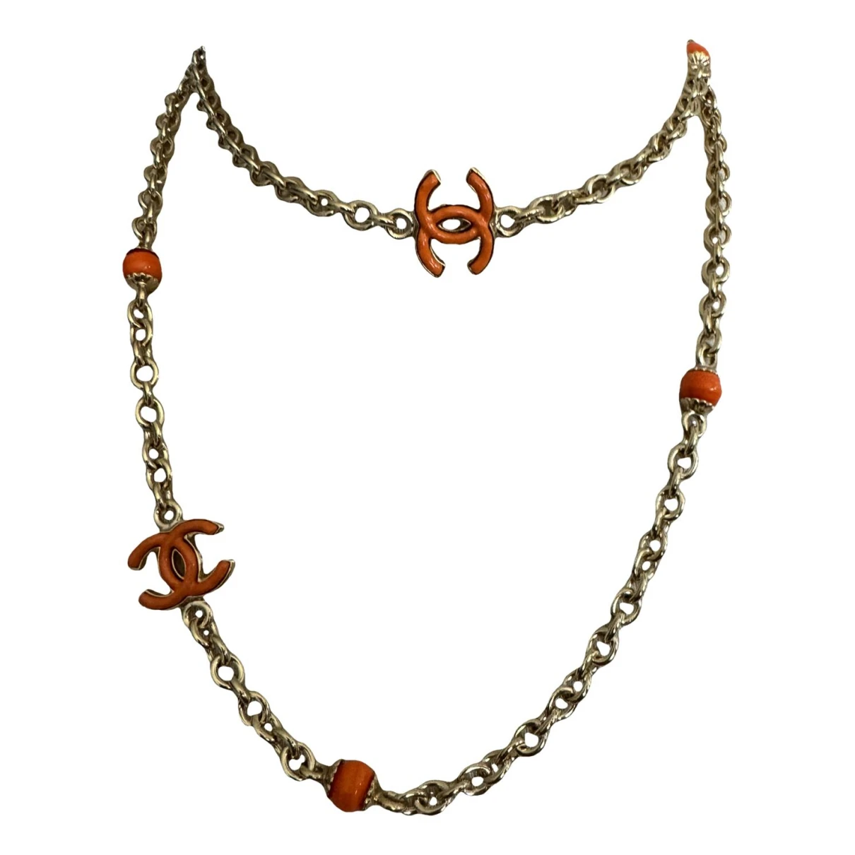 Pre-owned Chanel Cc Long Necklace In Orange