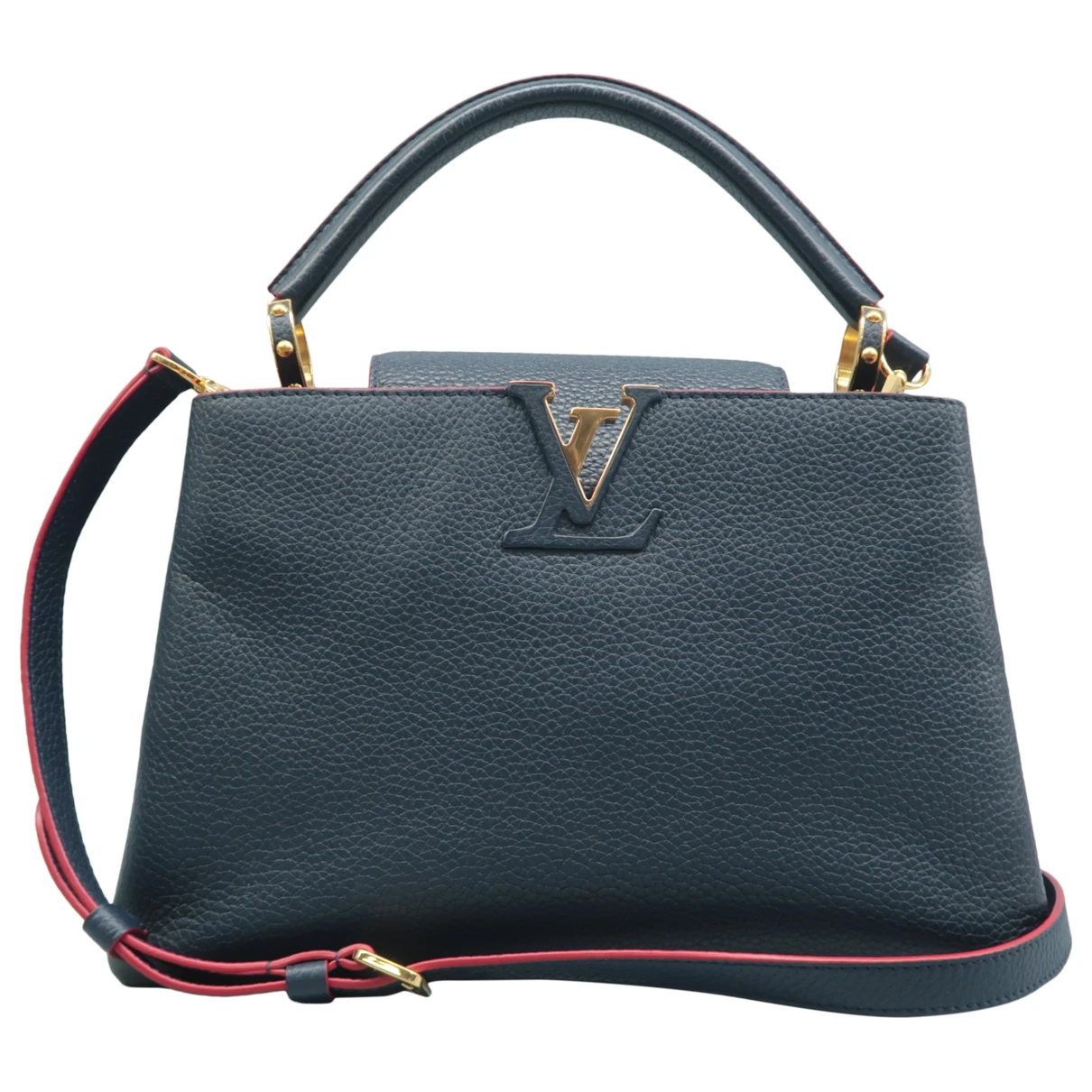 Pre-owned Louis Vuitton Capucines Leather Satchel In Navy