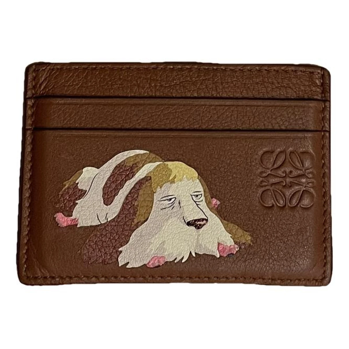 Pre-owned Loewe Leather Card Wallet In Brown