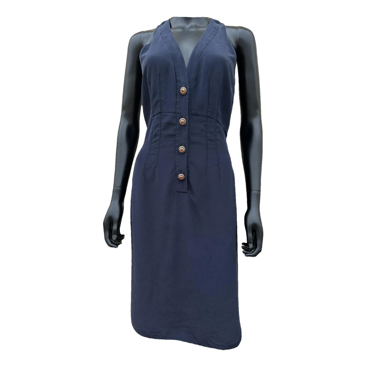Pre-owned Chanel Silk Mid-length Dress In Blue
