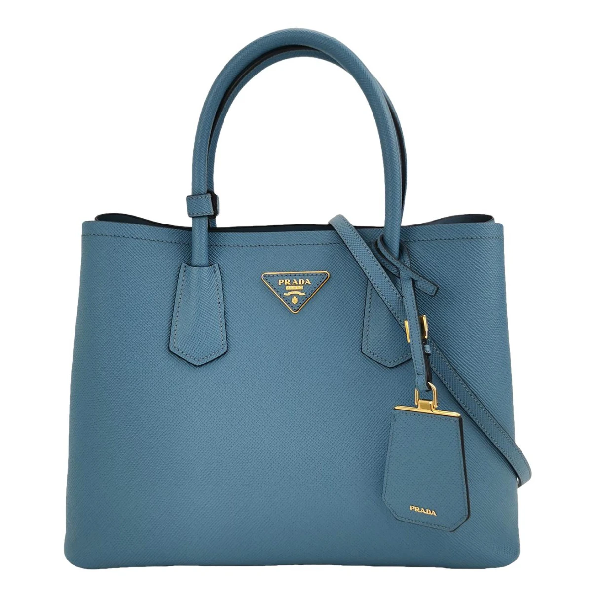 Pre-owned Prada Double Leather Crossbody Bag In Blue