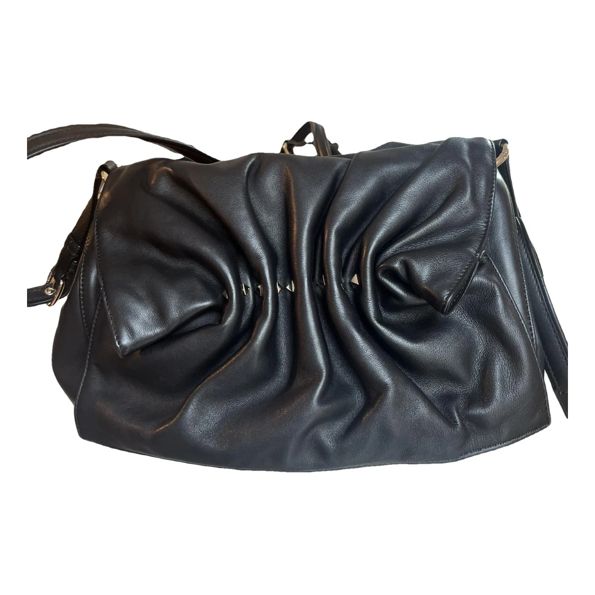 Pre-owned Valentino Garavani Bloomy Stud Leather Crossbody Bag In Black