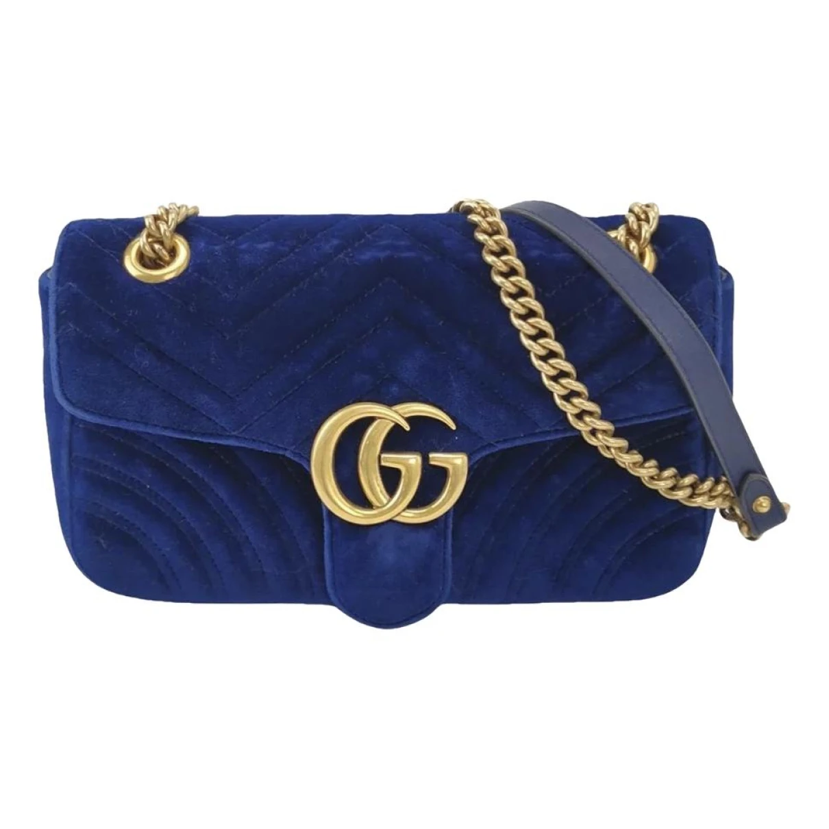 Pre-owned Gucci Gg Marmont Velvet Crossbody Bag In Blue