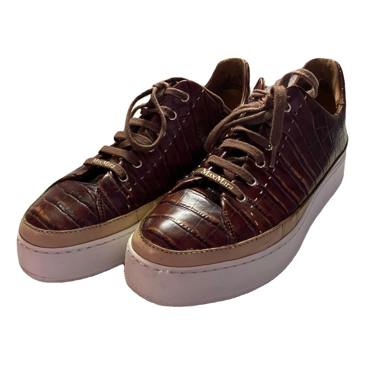 Pre-owned Max Mara Leather Trainers In Brown