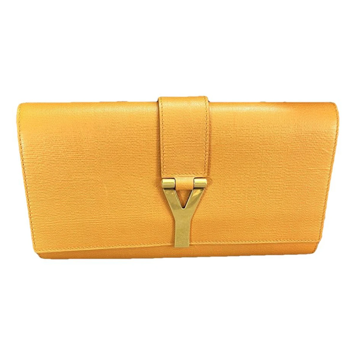 Pre-owned Saint Laurent Belle De Jour Leather Clutch Bag In Yellow