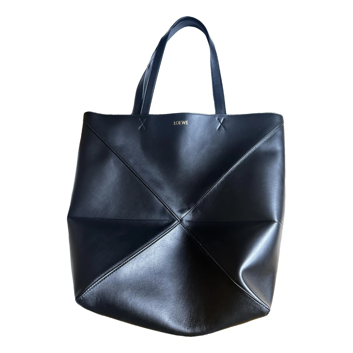 Pre-owned Loewe Puzzle Fold Leather Tote In Black