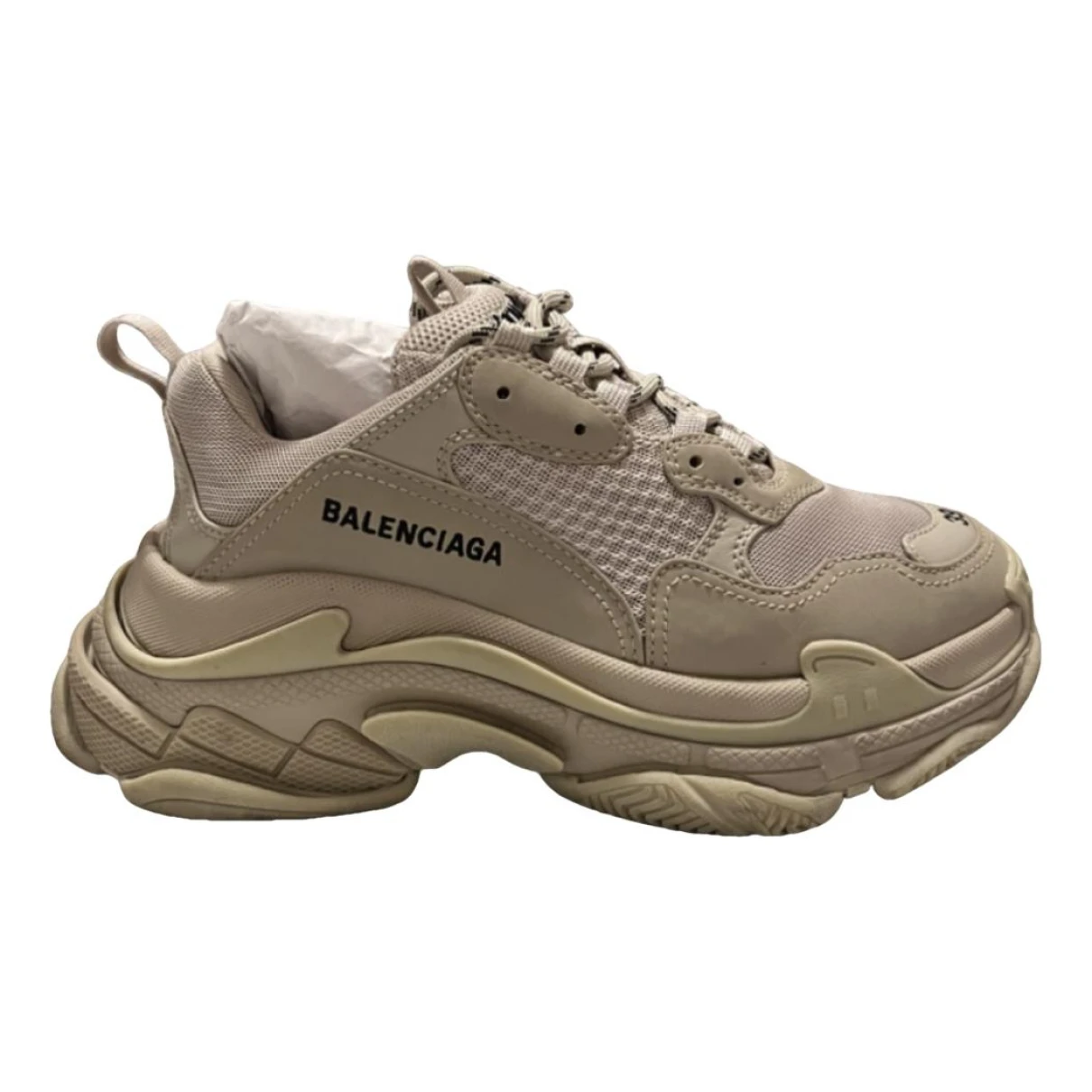 Pre-owned Balenciaga Triple S Cloth Trainers In Beige