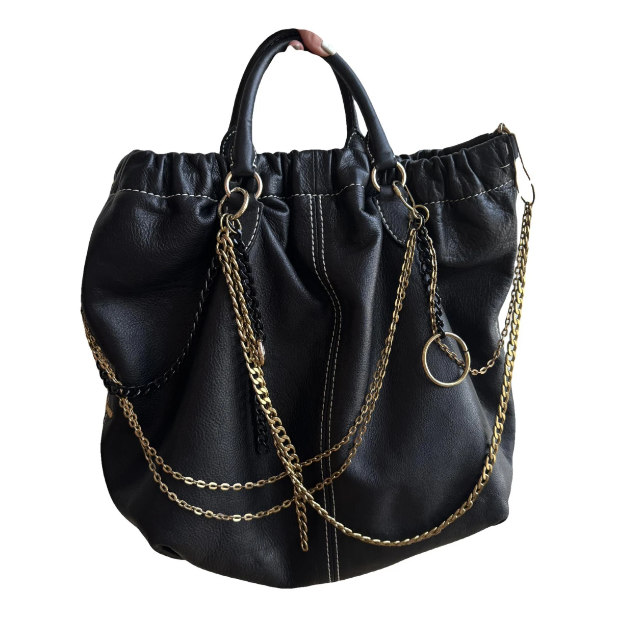 Pre-owned Miu Miu Bow Bag Leather Clutch Bag In Black