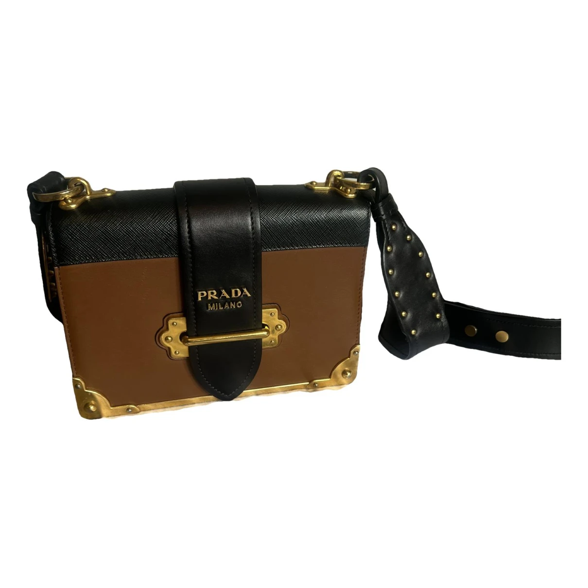 Pre-owned Prada Cahier Leather Crossbody Bag In Brown