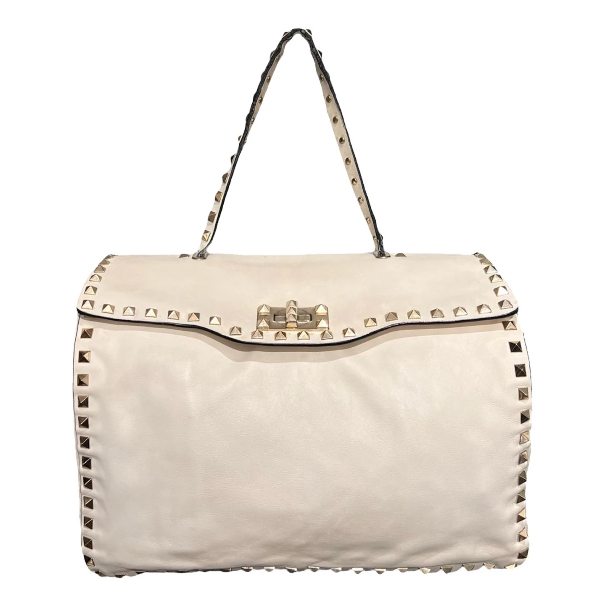Pre-owned Valentino Garavani Rockstud Leather Handbag In White