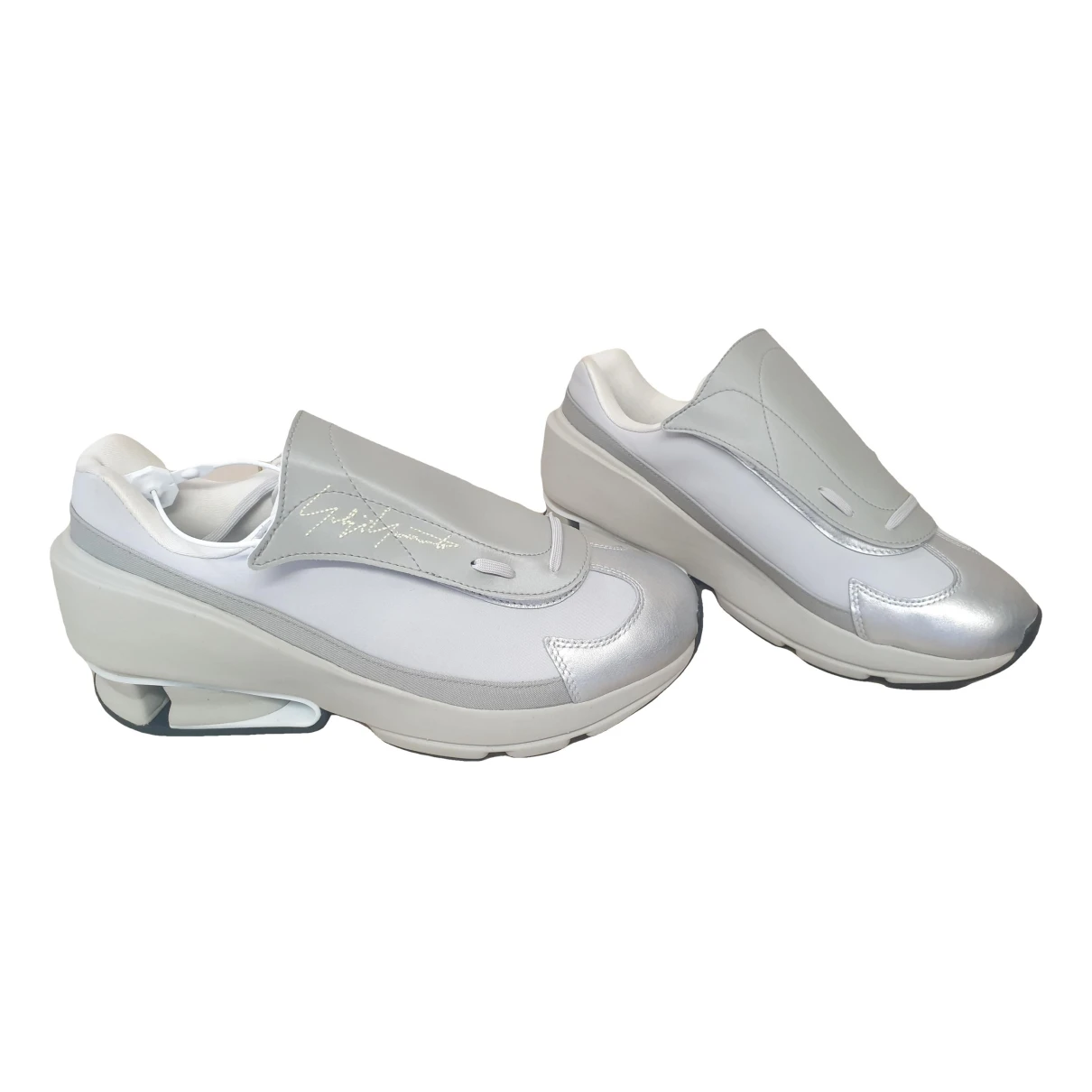 Pre-owned Y-3 By Yohji Yamamoto Leather Low Trainers In Silver
