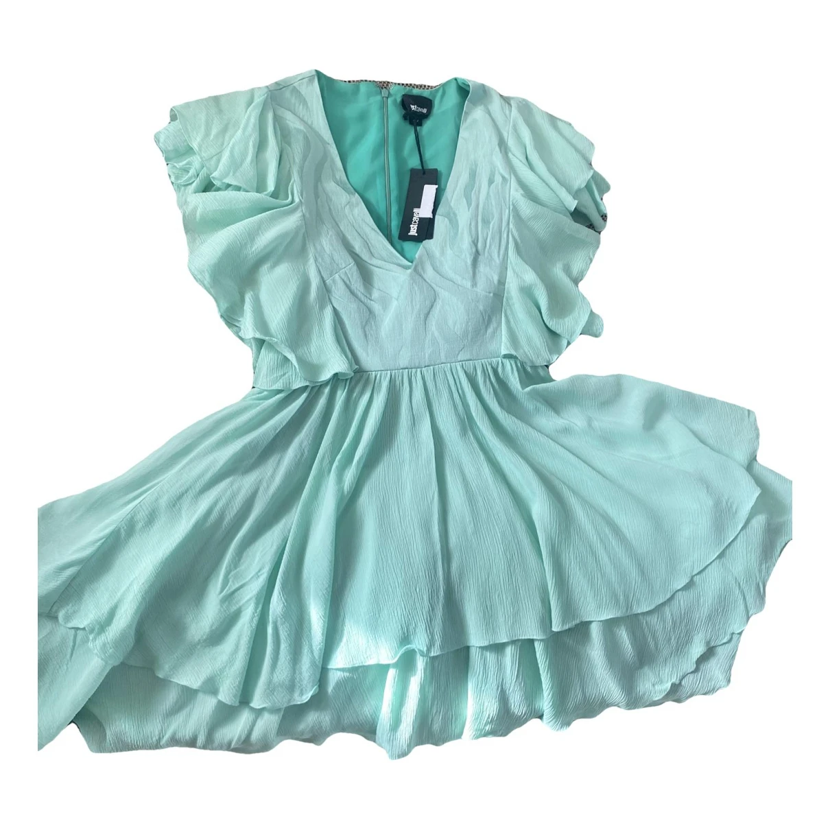 Pre-owned Just Cavalli Mini Dress In Turquoise