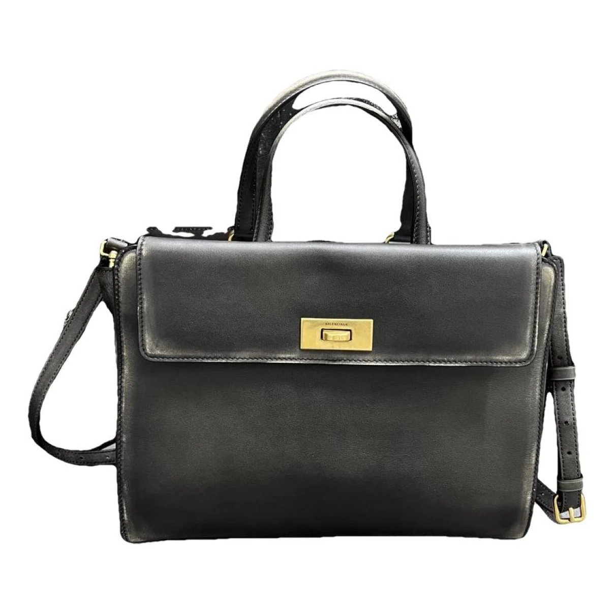 Pre-owned Balenciaga Maillon Leather Crossbody Bag In Black