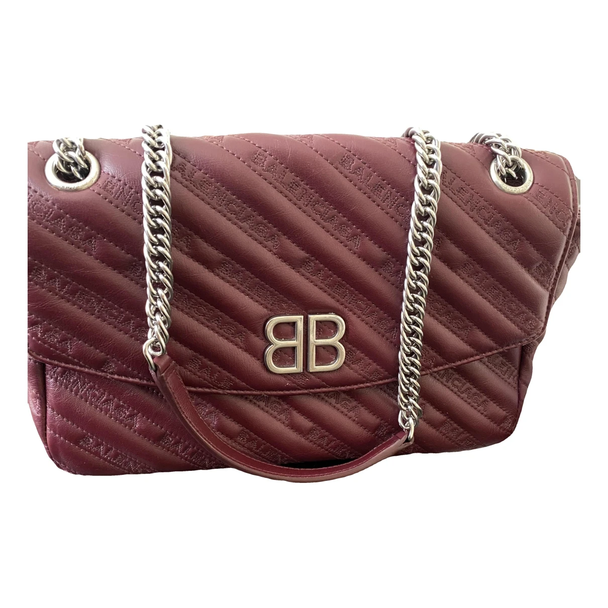 Pre-owned Balenciaga Bb Chain Leather Crossbody Bag In Burgundy