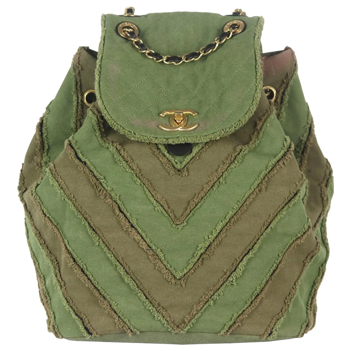 Pre-owned Chanel Coco Cabas Cloth Backpack In Green