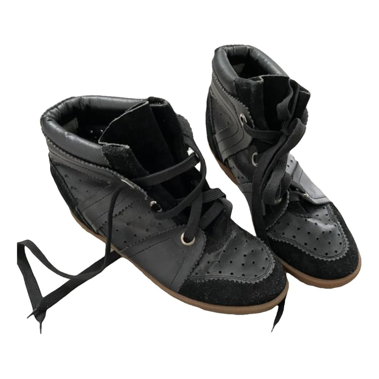 Pre-owned Isabel Marant Bobby Leather Trainers In Black