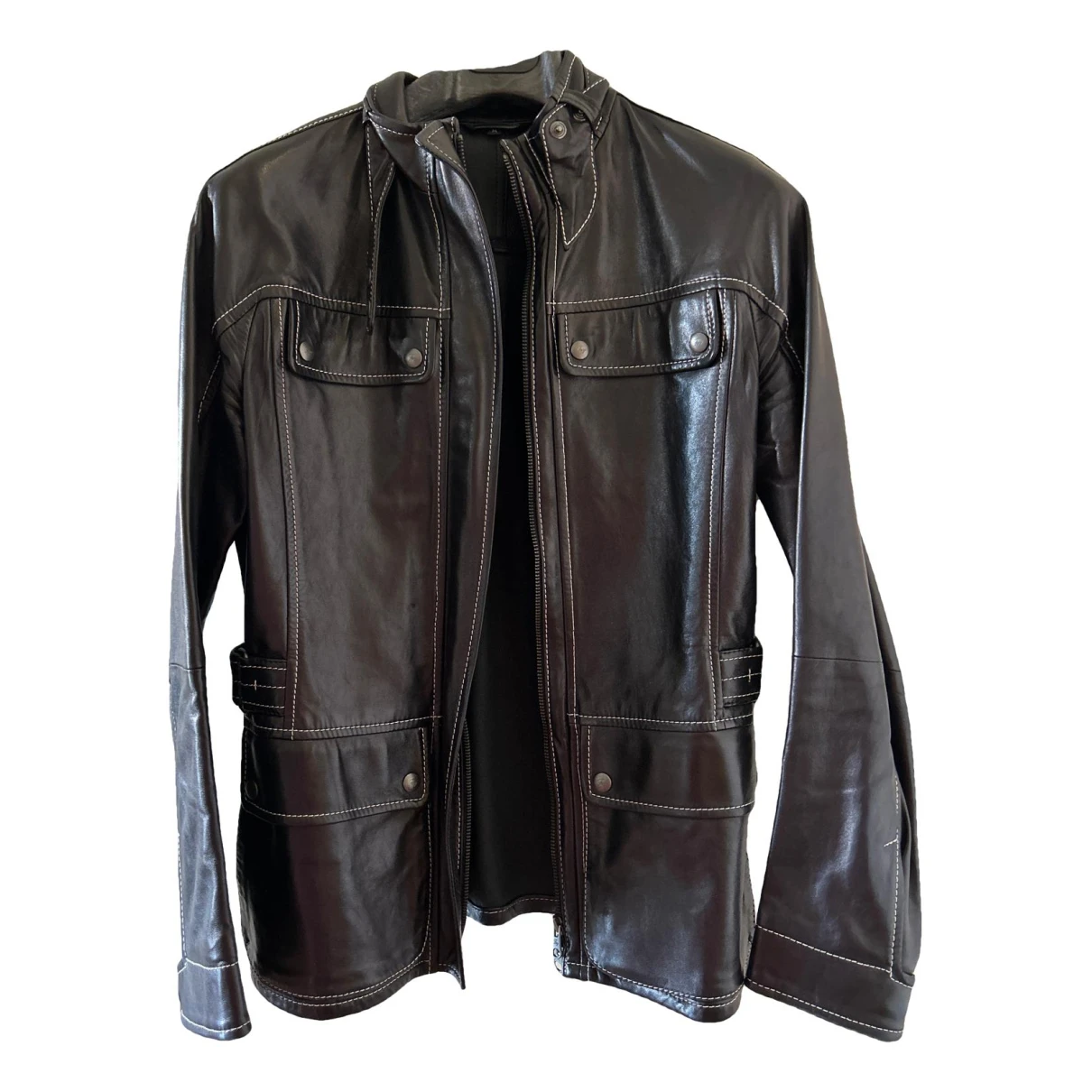 Pre-owned Fay Leather Jacket In Black