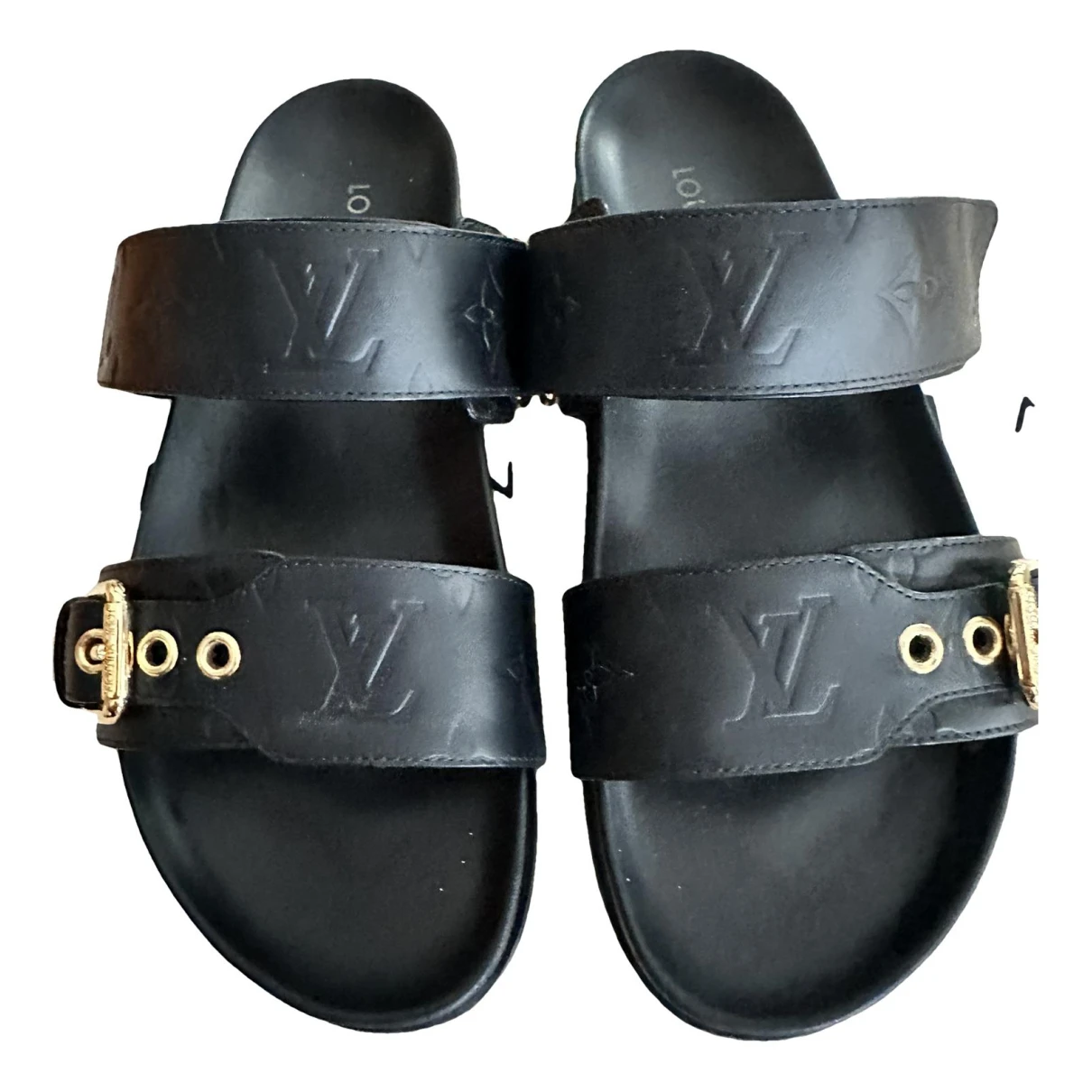Pre-owned Louis Vuitton Bom Dia Leather Mules In Black