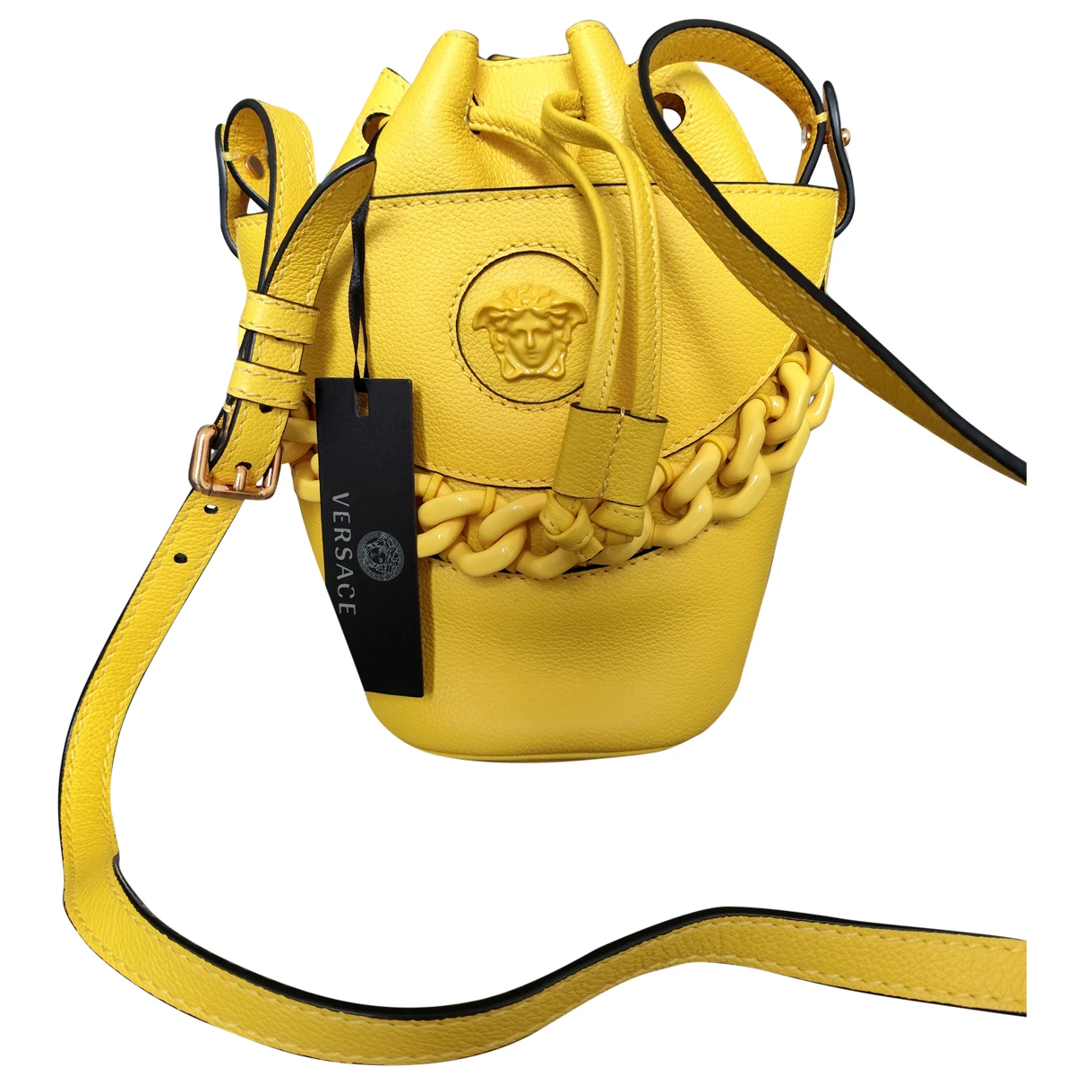 Pre-owned Versace La Medusa Leather Handbag In Yellow
