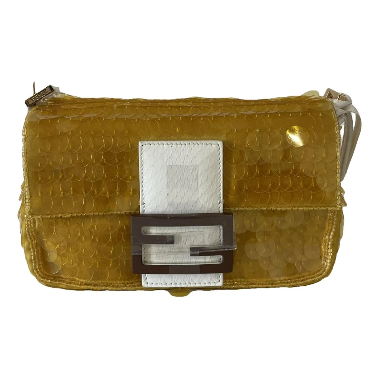 Pre-owned Fendi Baguette Glitter Handbag In Yellow