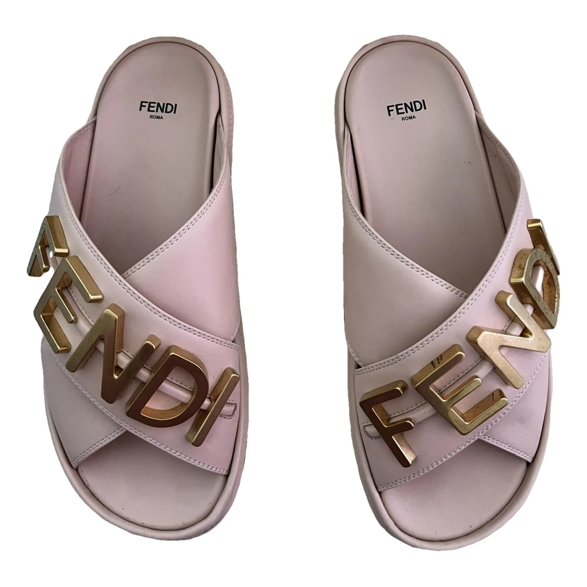 Pre-owned Fendi Graphy Leather Mules In Pink