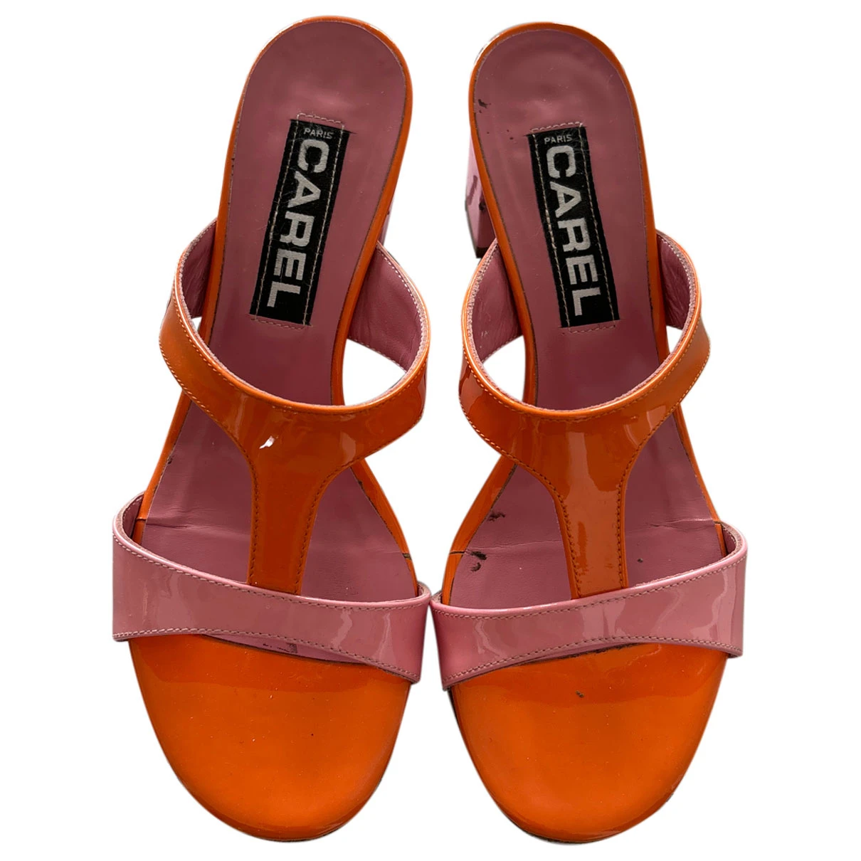 Pre-owned Carel Patent Leather Mules In Orange