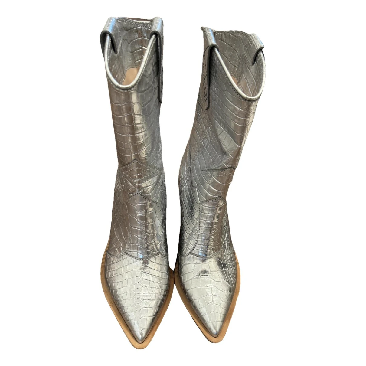 Pre-owned Fendi Cowboy Leather Western Boots In Metallic