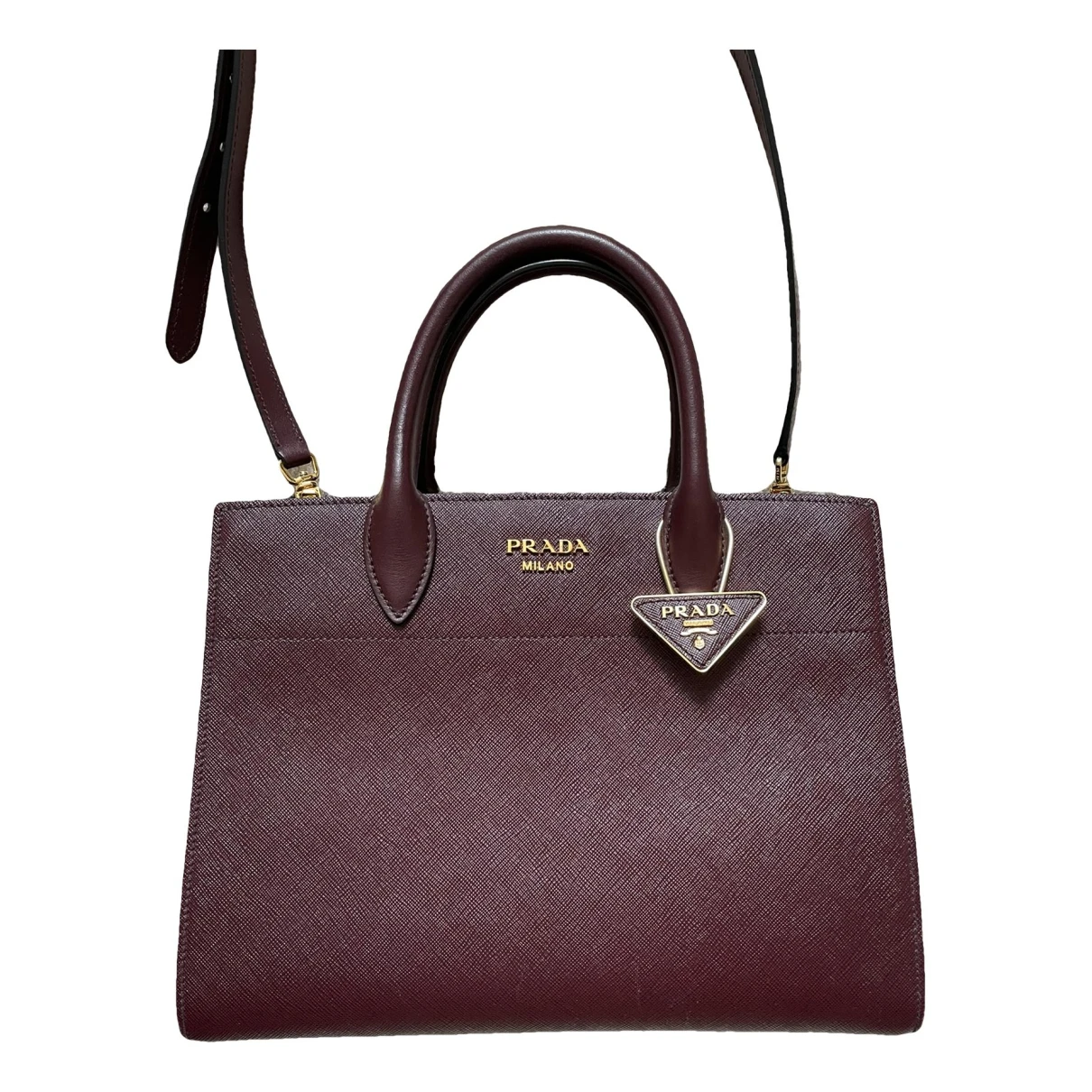 Pre-owned Prada Esplanade Leather Handbag In Burgundy