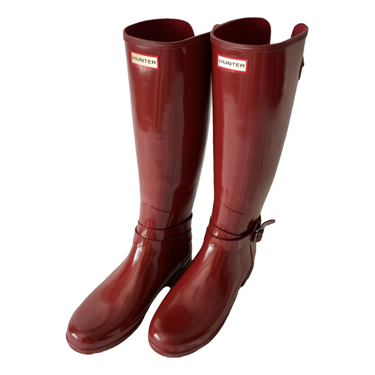 Pre-owned Hunter Wellington Boots In Burgundy