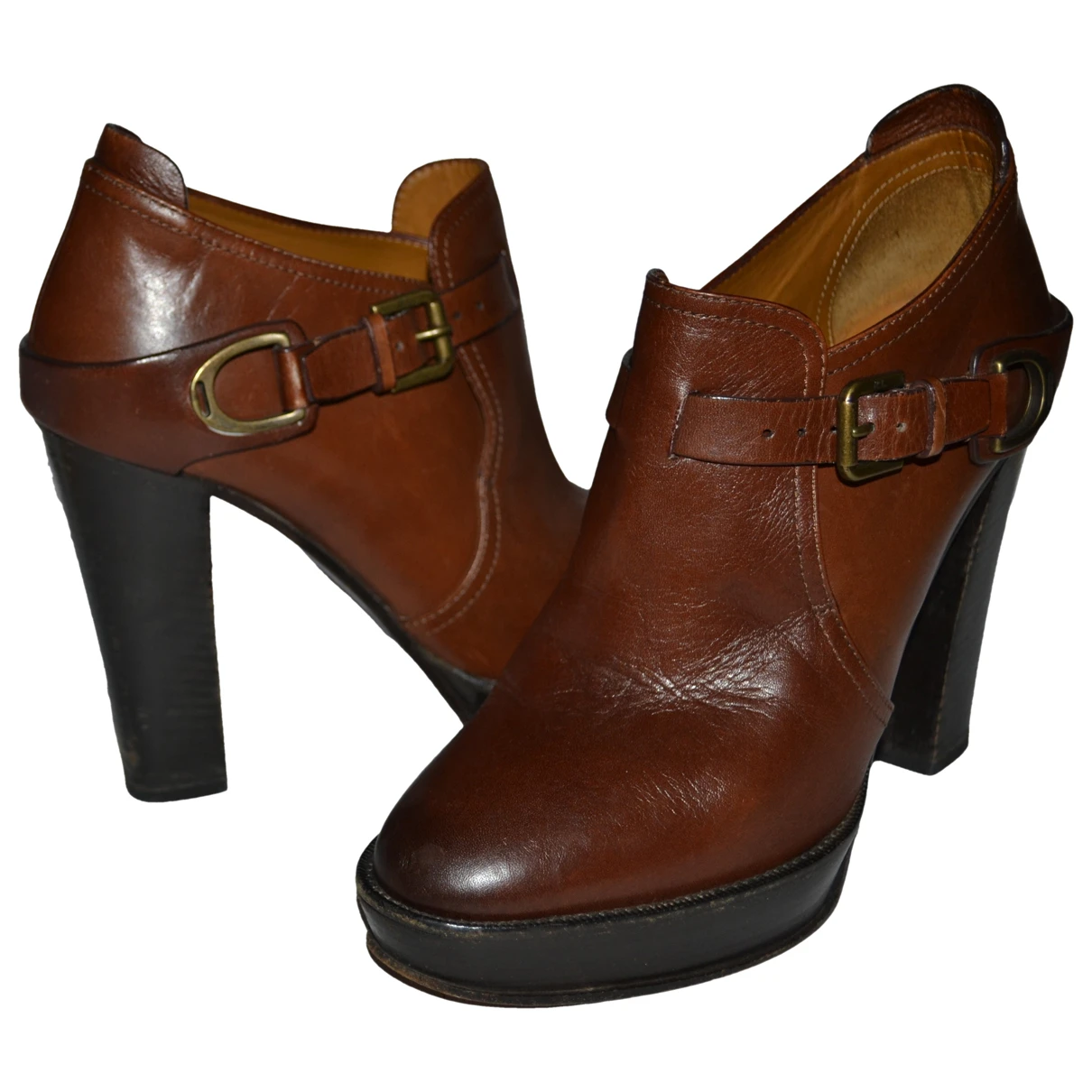 Pre-owned Ralph Lauren Leather Ankle Boots In Brown