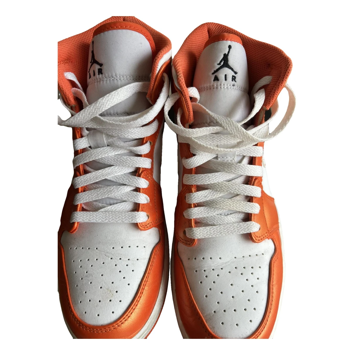 Pre-owned Jordan Leather High Trainers In Orange