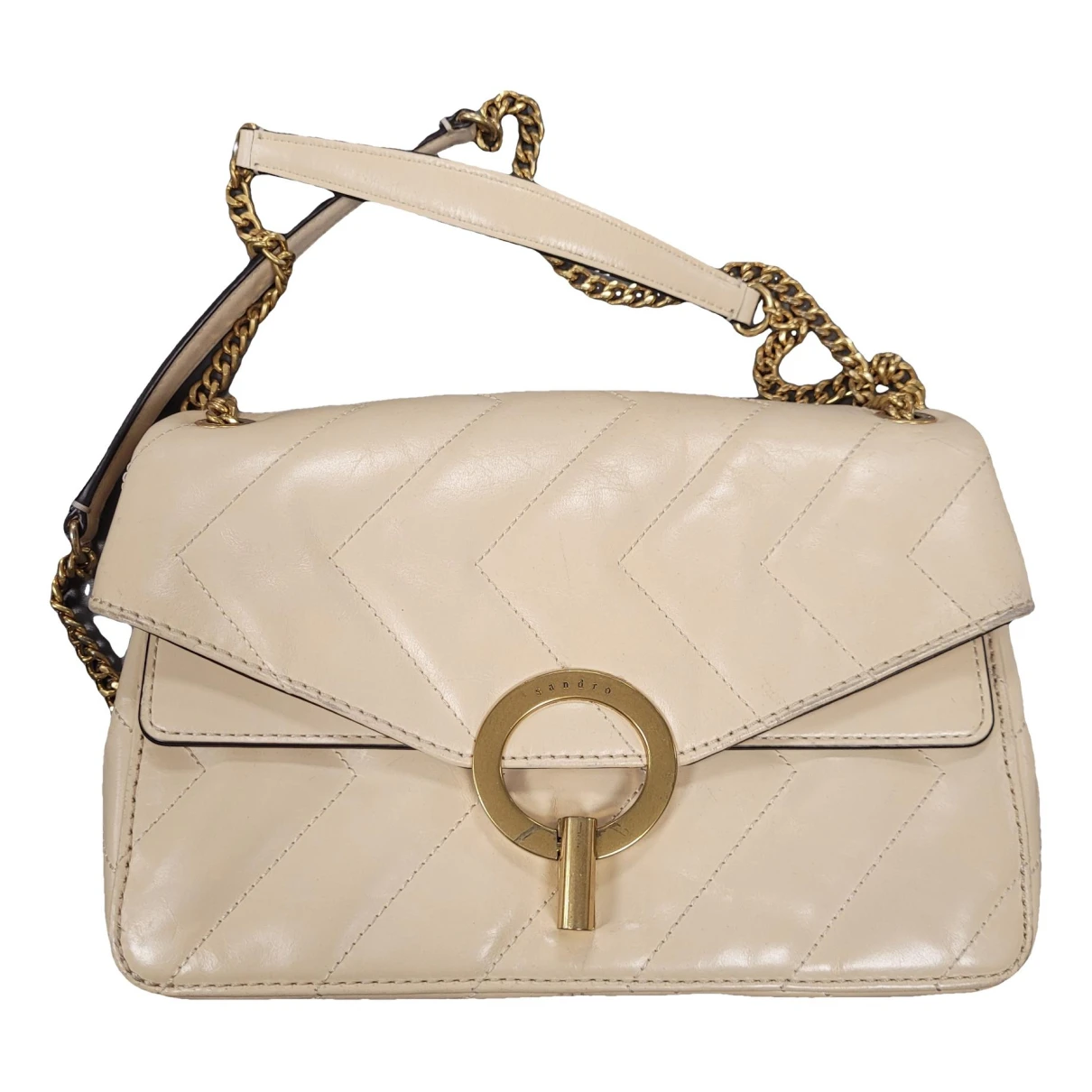 Pre-owned Sandro Yza Leather Clutch Bag In Beige