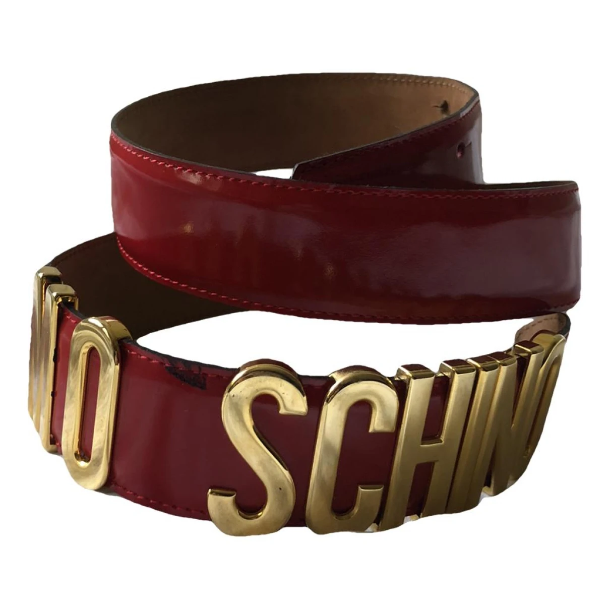 Pre-owned Moschino Patent Leather Belt In Red