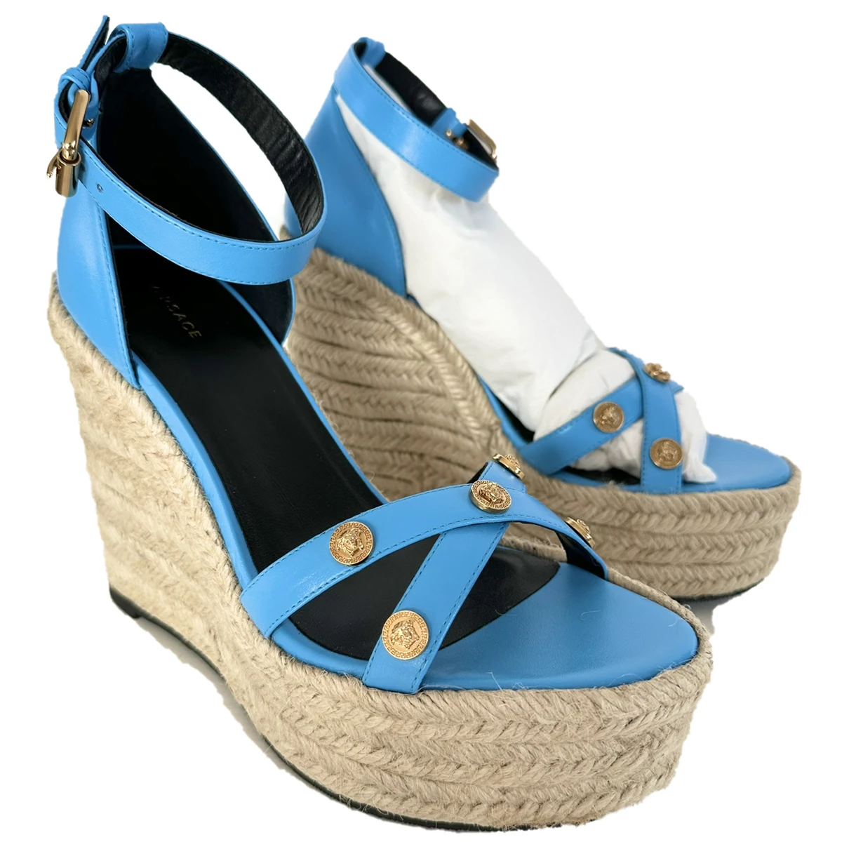 Pre-owned Versace Leather Sandal In Blue
