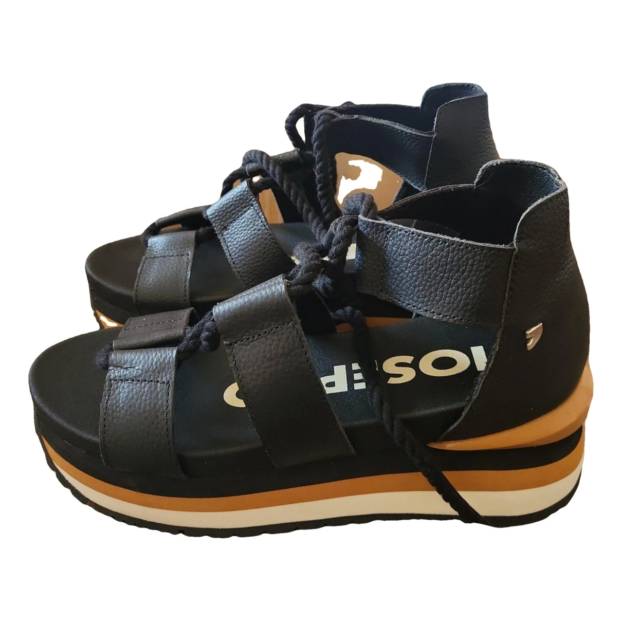 Pre-owned Gioseppo Vegan Leather Sandal In Black