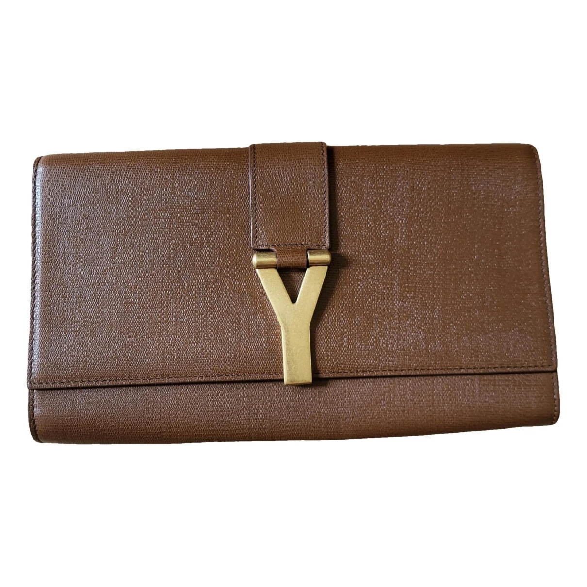 Pre-owned Saint Laurent Chyc Leather Clutch Bag In Brown