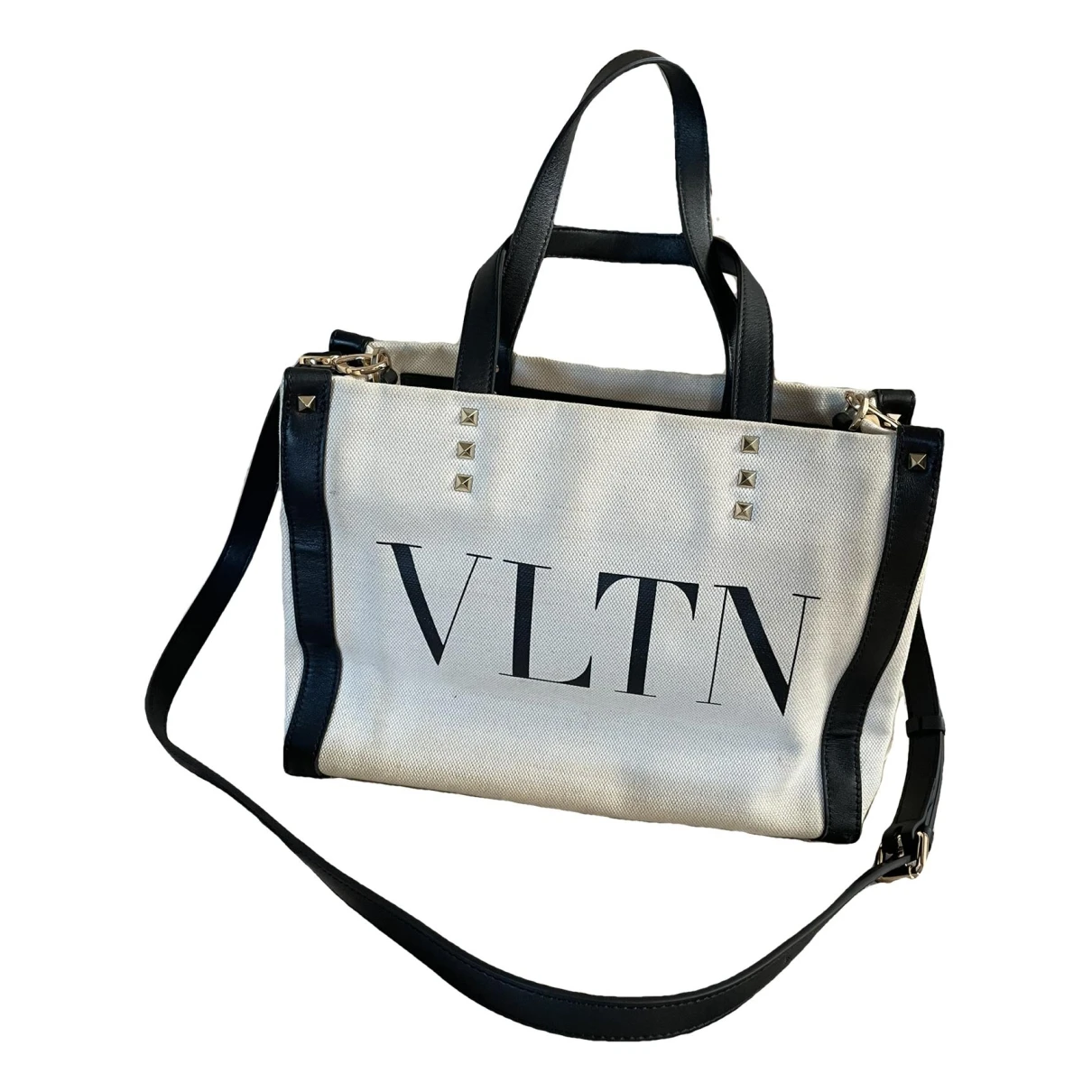 Pre-owned Valentino Garavani Tote Vltn Cloth Crossbody Bag In Beige