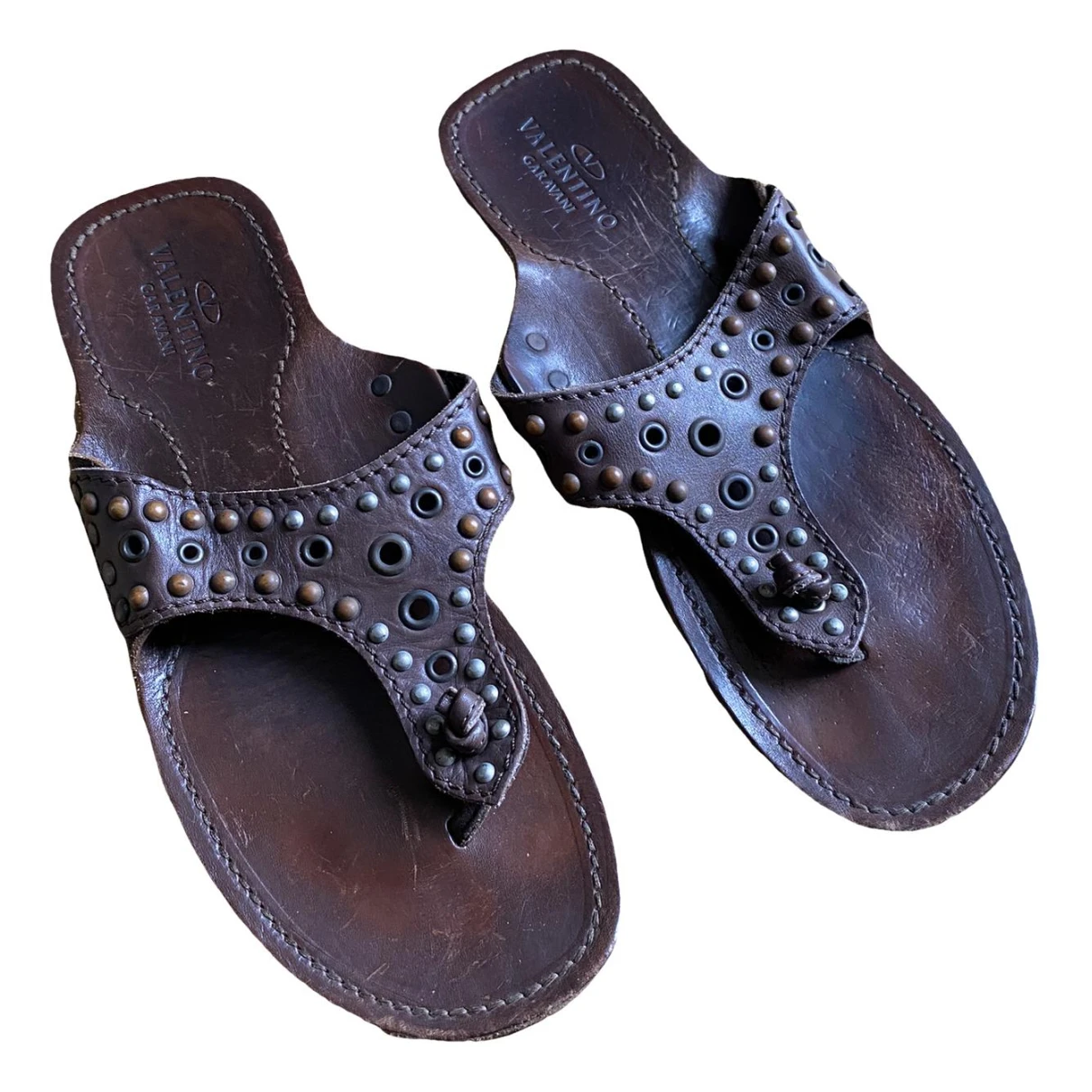 Pre-owned Valentino Garavani Leather Sandals In Brown