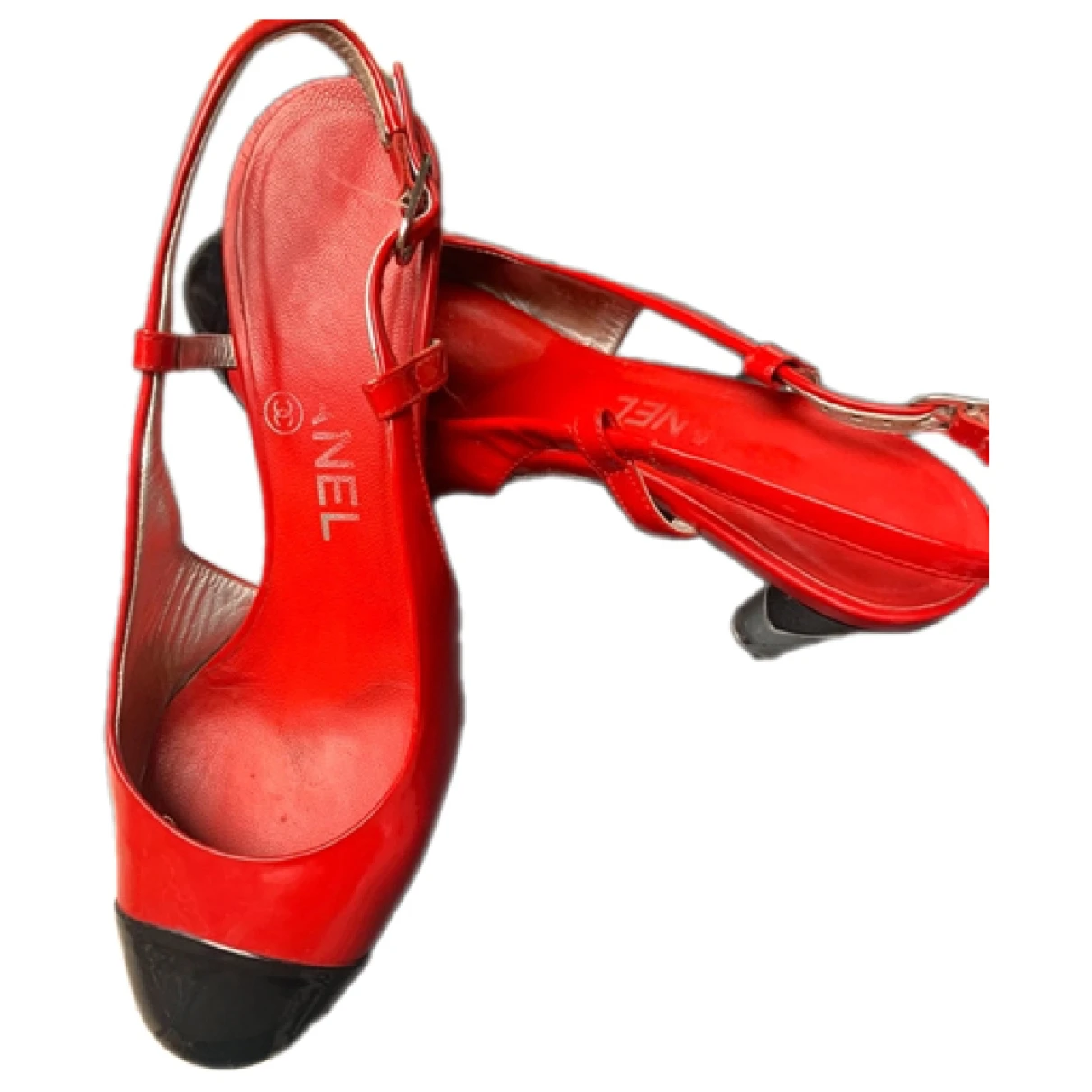 Pre-owned Chanel Slingback Leather Sandals In Red
