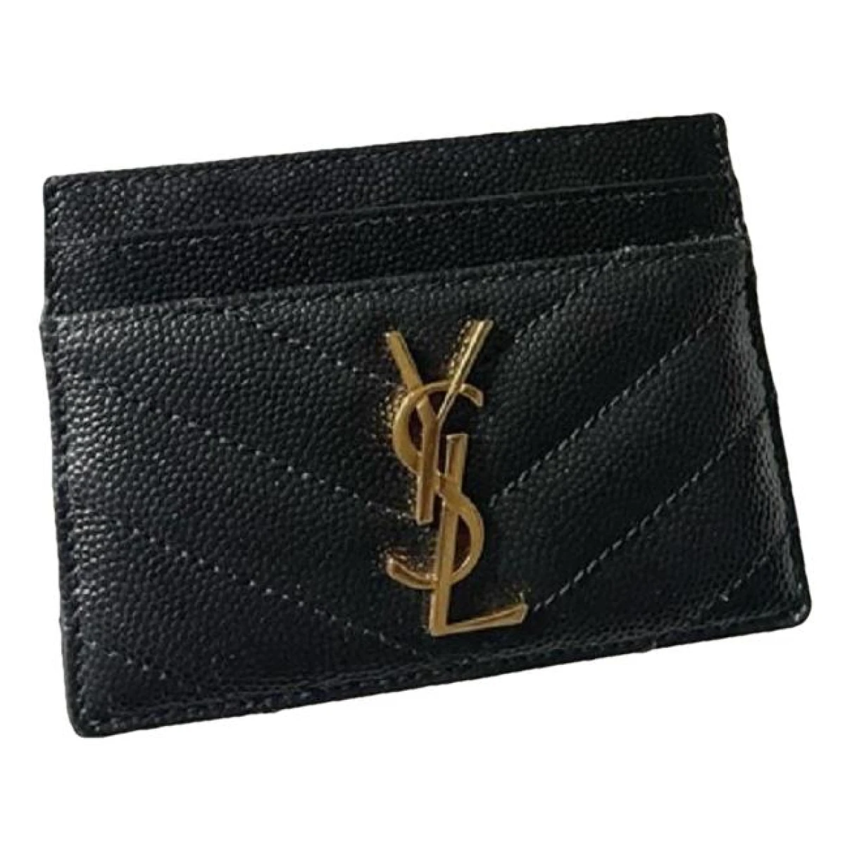 Pre-owned Saint Laurent Leather Card Wallet In Black