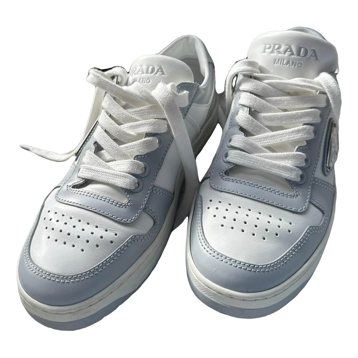 Pre-owned Prada Downtown Leather Trainers In White